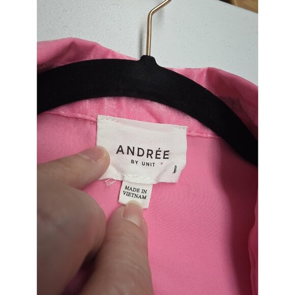 Andree By Unit Shirt Womens Large Pink Sheer Oversized Blouse Button Pocket Top - Picture 6 of 10